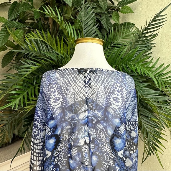 STYLE & CO - One Size Sheer Blue And White Pullover Coverup No Sleeves - Picture 4 of 10